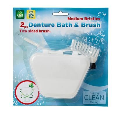 Bulk Pack 6 x Denture Bath &amp; Brush - Two Sided Brush