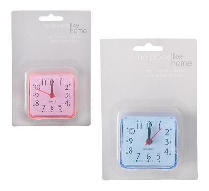 Bulk Pack 6 x Square Plastic Quartz Travel Alarm Clock - 6cm