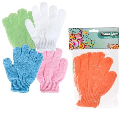 Bulk Pack 6 x Health Glow Bath Body Glove 18 cm 1 Pair - Assorted Colours
