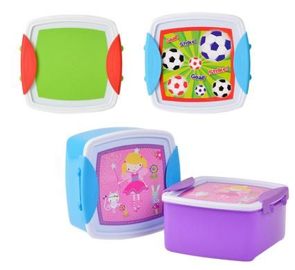 Bulk Pack 6 x Plastic Lunch Box with Clips - Assorted Design Square