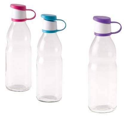 Bulk Pack 6 x Glass Drinking Bottle with Plastic Cap - 500ml Assorted