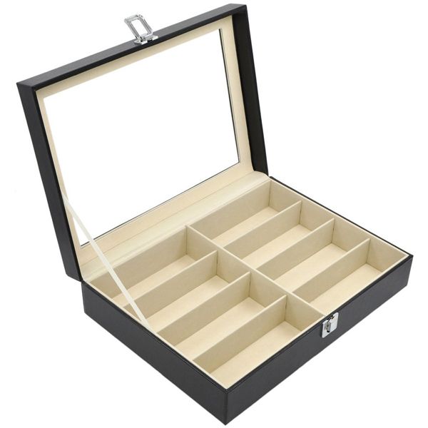 8 Grids PU Leather Sunglasses Display Organizer Case - Black