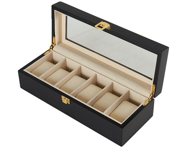 6 Slot Jewelry Display Case Organizer - Black Wood