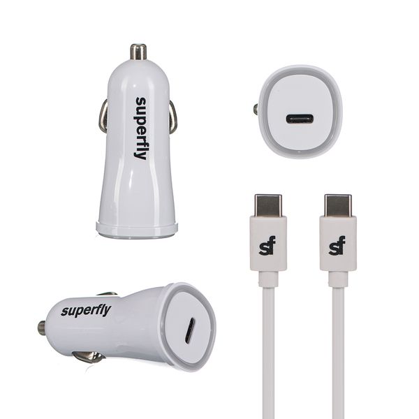 Superfly 3 Amp USB C Car Charger Kit - White