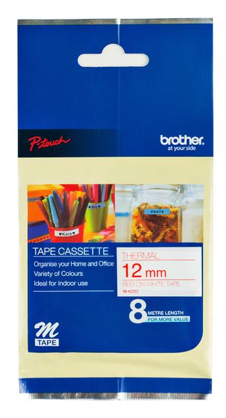Brother M-K232 Red on White Non-Laminated Tape 12mm