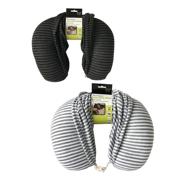 Travel Smart Pillow with Hoodie - White &amp; Grey (2 Pack)