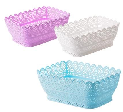 Bulk Pack 5 x Rectangular Lace Design Plastic Basket - 25 x 18cm
