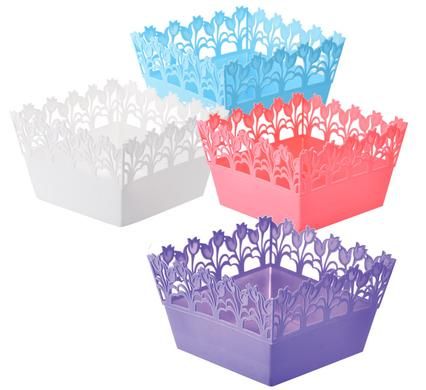 Bulk Pack 5 x Lace Square Plastic Basket - 20 x 20 x 13cm