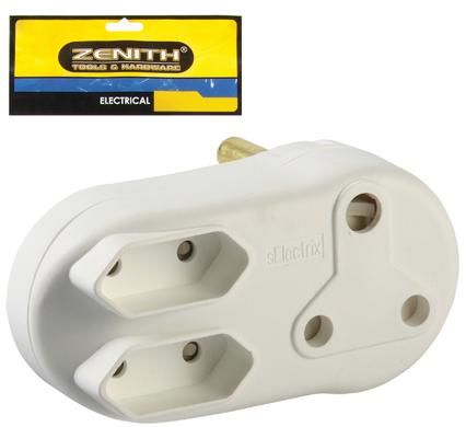 Bulk Pack 5 x Zenith 3 Way Adaptor 1 x 16amp, 2 x 5amp 2 Pin