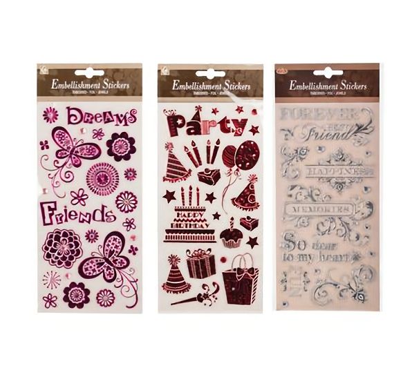 Bulk Pack 5 x Embossed Foil Embellishment Stickers - Assorted