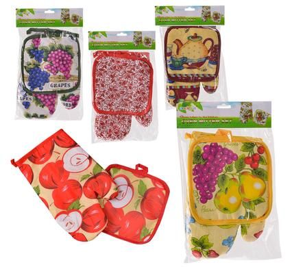 Bulk Pack 5 x Oven Glove &amp; Pot Holder Set - 2 Piece Assorted Designs