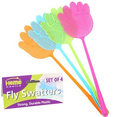 Bulk Pack 5 x Hand Shaped Plastic Fly Swatter - Set of 4 Assorted Colours