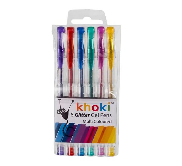 Bulk Pack 5 x Glitter Gel Pens - Pack of 6 Assorted Colours