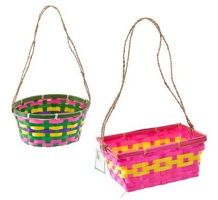 Bulk Pack 5 x Assorted Bamboo Baskets with Rope - 23cm x 11cm