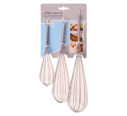 Bulk Pack 4 x Egg Whisk Set 20cm, 25cm &amp; 30cm - Chrome Plated