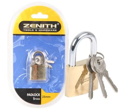 Bulk Pack 4 x Zenith Brass Padlock 25mm