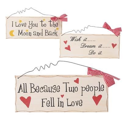 Bulk Pack 4 x Plaque Wooden Sign with Bow 25cm x 10cm Assorted Designs