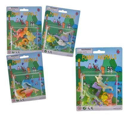 Bulk Pack 4 x Funny Animals Assorted 6 Piece Pack