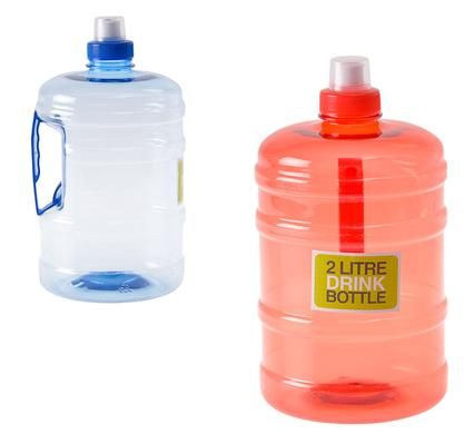 Bulk Pack 4 x Water Bottle Plastic 2 Litre with Handle