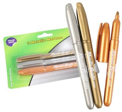 Bulk Pack 4 x Metallic Marker Set 3 Piece Set, Gold, silver &amp; Bronze