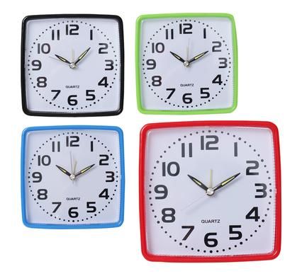 Bulk Pack 4 x Qtz Plastic Square Alarm Clock 12cm In Assorted Colours