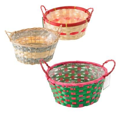 Bulk Pack 5 X Round Bamboo Basket With Handles (20cm x 9cm)