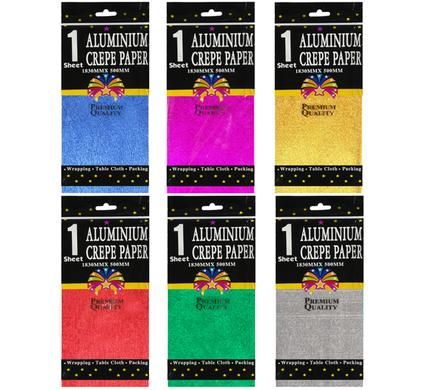 Bulk Pack 5 X Single Sheet Aluminium Crepe Paper (50x183cm) - Assorted Colours