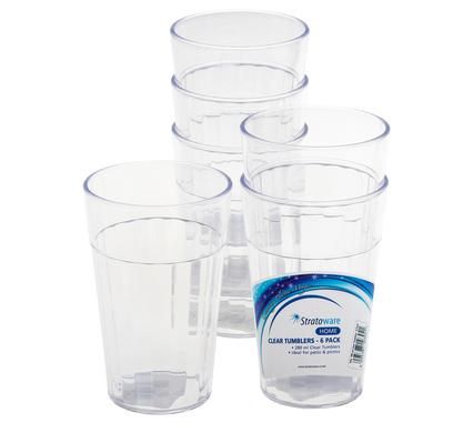 Bulk Pack 4 x Stataware Clear Plastic Tumbler Pack Of 6 - 280ml