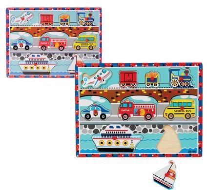 Bulk Pack 4 x Learning About Transport Wooden Push-in Board