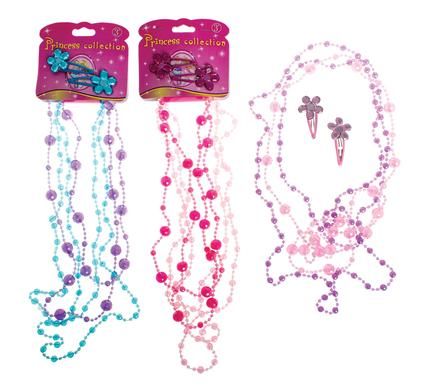 Bulk Pack 4 x Princess 155cm Jewellery Necklace &amp; Hair Clips Collection