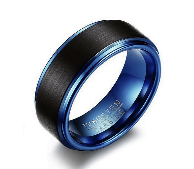 Mens 8mm Tungsten Carbide Ring - Blue Black