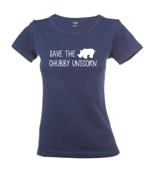 Save The Chubby Unicorn Navy Ladies T-Shirt