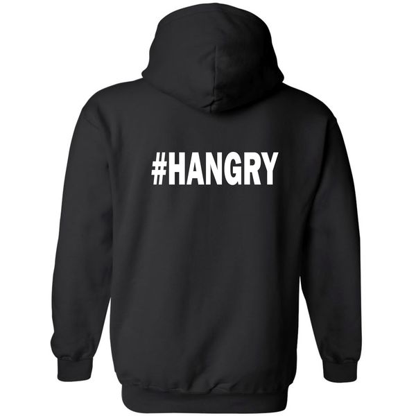 #Hangry Black Hoodie Front Pocket Back Print