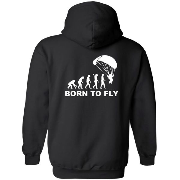 Born To Fly Black Hoodie Front Pocket Back Print