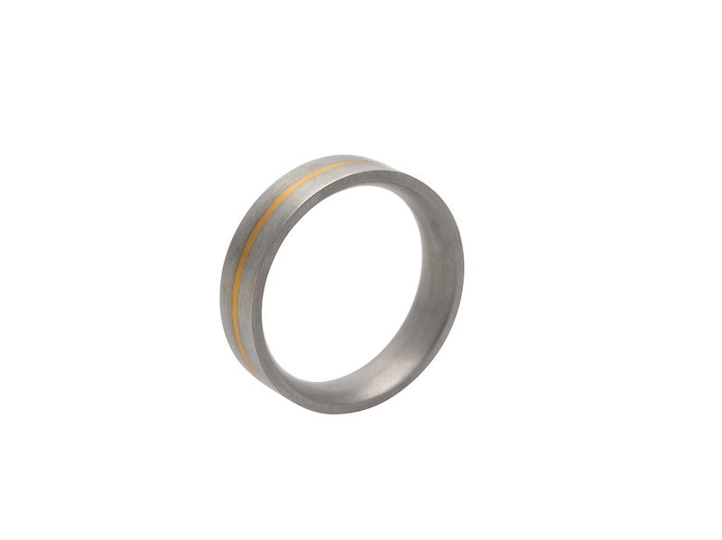 Genuine Titanium 6mm Men's Flat Wedding Band with A 14ct Yellow Gold Centre Inlay