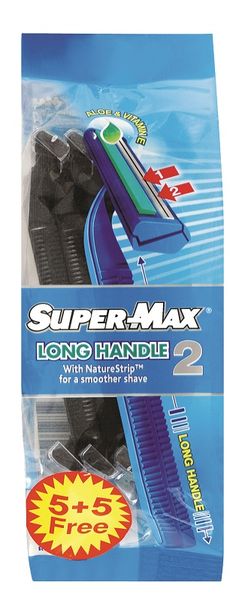 Super-Max Long Handle Nature Strip Twin Disposable Razors - 5 + 5 Free