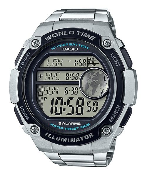 Casio Men's AE-3000W-1AVDF World Time Digital Watch - Grey and Black