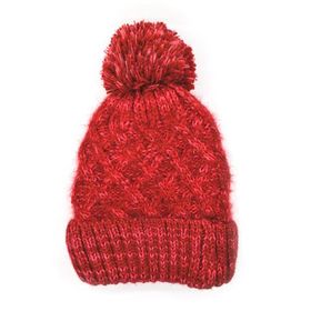 red knitted hat with pom pom