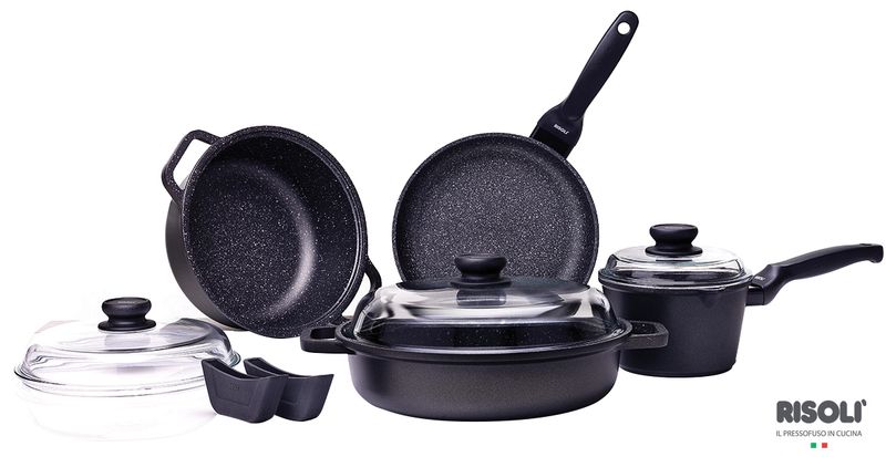 Risoli Granito 9 Piece Set 100% Non-Stick - Grey