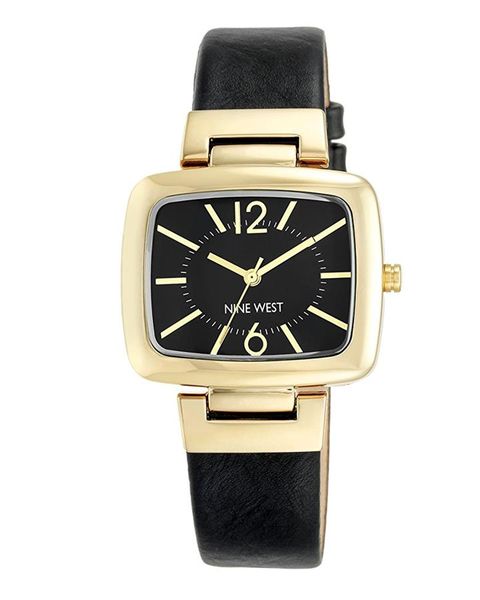 Nine West Women's NW/1840BKBK Gold-Tone &amp; Black Strap Watch (Parallel Import)
