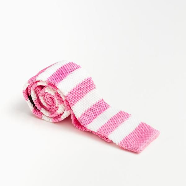 Knots n Links Knitted Pink &amp; White Stripped Tie
