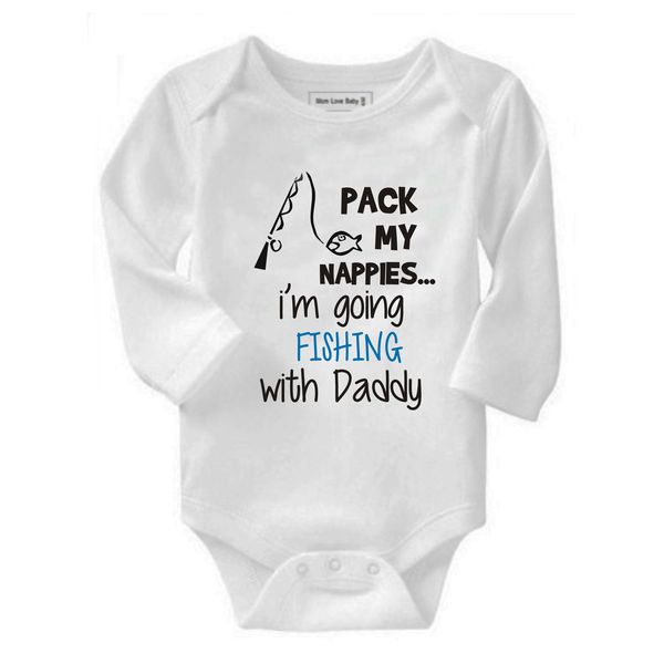 Pack My Nappies, I'm Going Fishing with Daddy Long Sleeve Baby Grow