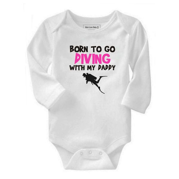 Born To Go Diving with My Daddy Pink Long Sleeve Baby Grow