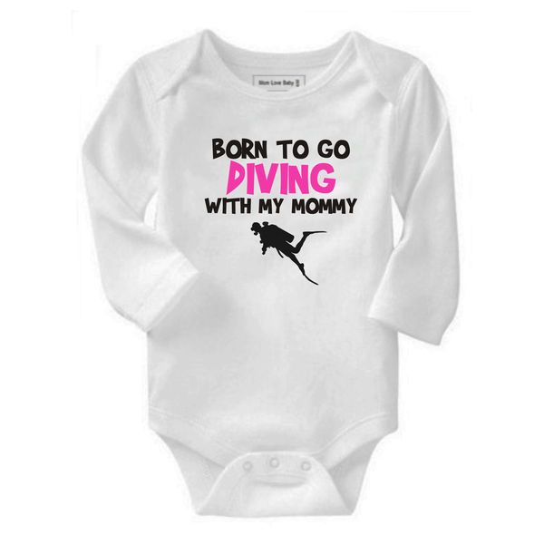Born To Go Diving with My Mommy Pink Long Sleeve Baby Grow