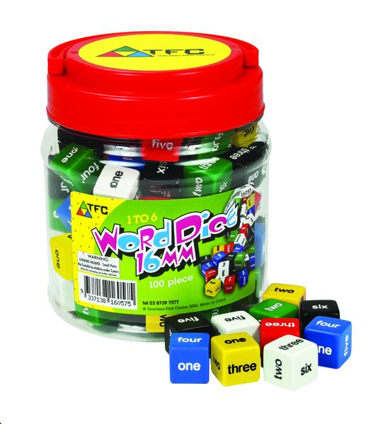 Teachers First Choice Dice 6 Face Words 1 to 6 - 16mm Jar