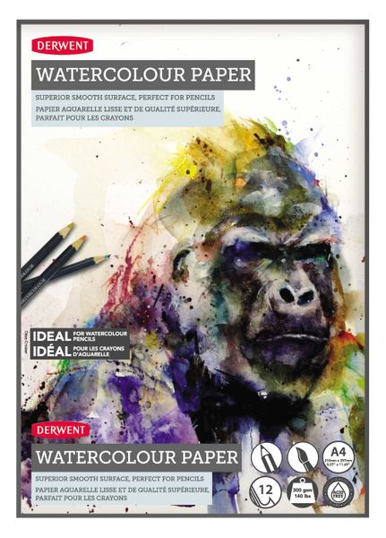 Derwent A4 Watercolour Paper Pad, 12 Sheets, Acid-Free Paper, 2301973