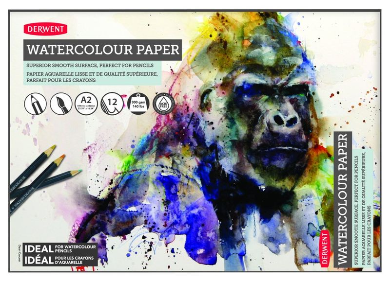 Derwent A2 Watercolour Paper Pad, 12 Sheets, Acid-Free Paper, 2301972