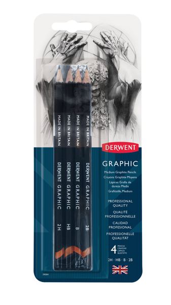 Derwent Graphic Medium Graphite Drawing Pencils, Set of 4, 39004