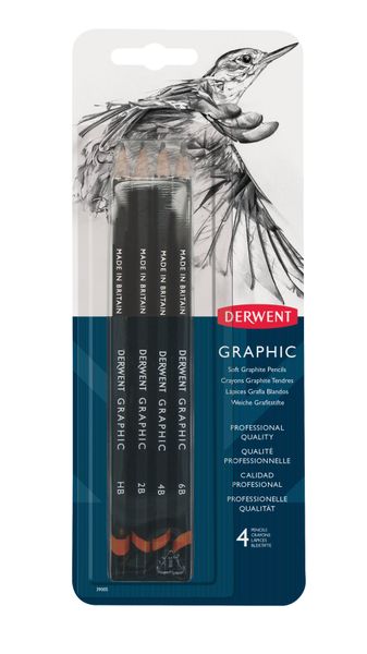 Derwent Graphic Soft Graphite Drawing Pencils, Set of 4, 39005