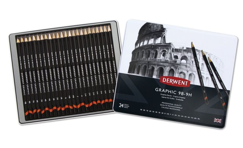 Derwent Graphic Full Set Graphite Drawing Pencils, Set of 24, 34202